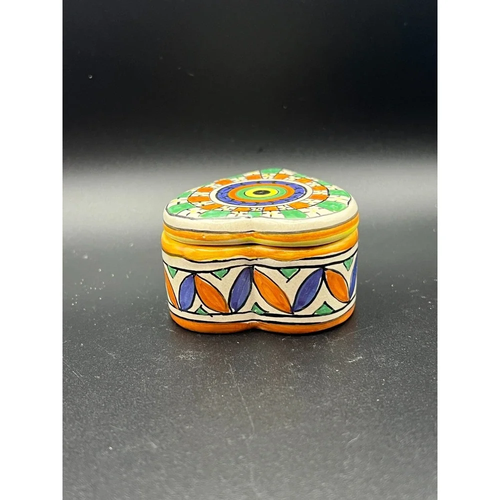Heart Trinket‎ Dish Box Italian Pottery Multicolor Deruta ITALY 2